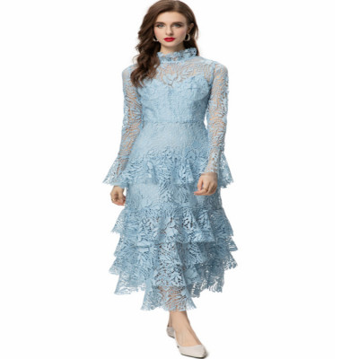 IEQJ فساتين مقسمة من الدانتيل للنساء بياقة واقفة و...