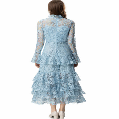 IEQJ فساتين مقسمة من الدانتيل للنساء بياقة واقفة و...