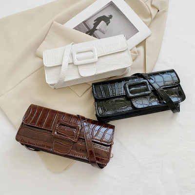 حقيبة كتف نسائية من الجلد الصناعي ، نقش حجري ، مرب...