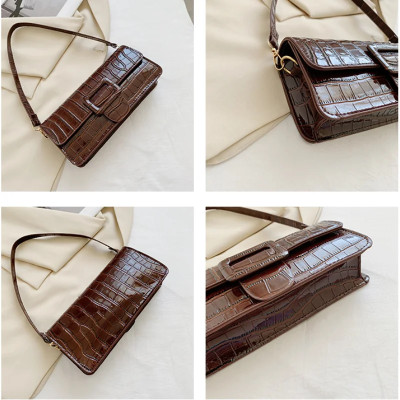 حقيبة كتف نسائية من الجلد الصناعي ، نقش حجري ، مرب...