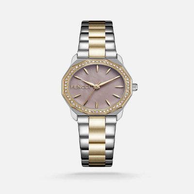 ساعة فينشي نسائيه بسير ستيل بلون فضي وذهبي