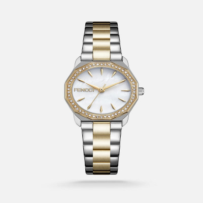 ساعة فينشي نسائيه بسير ستيل بلون فضي وذهبي