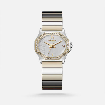 ساعة نسائيه ستيل بلون فضي وذهبي