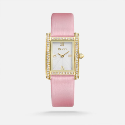 ساعة نسائية جلد بلون وردي من الفي