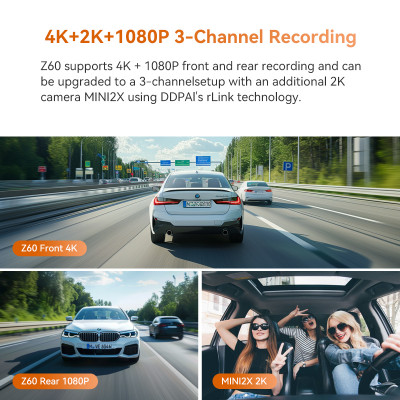 DDPAI Dash Cam Z60 3CH يدعم كاميرا داش الخلفية وال...