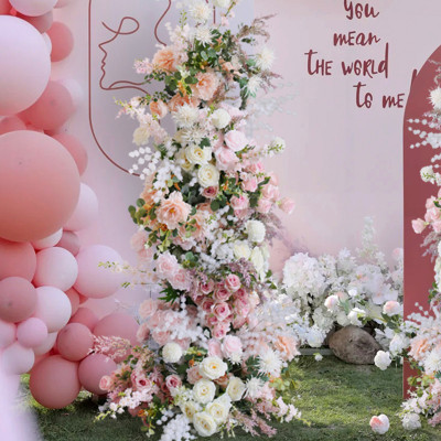 سلسلة وردية خلفية ترحيبية ، ديكور الزفاف ، قوس الق...