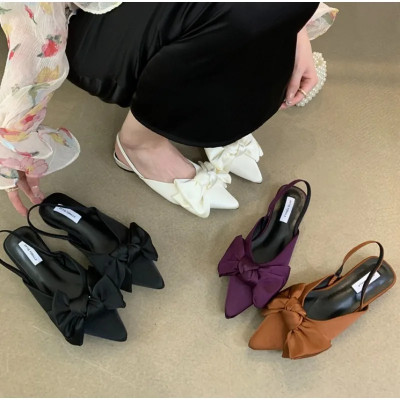 صنادل نسائية بفيونكة مصممة بمقدمة مدببة أحذية بكعب...