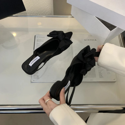 صنادل نسائية بفيونكة مصممة بمقدمة مدببة أحذية بكعب...